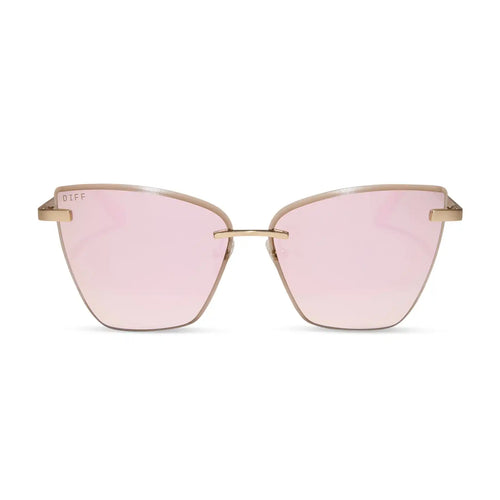 BECKY V - BRUSHED GOLD + CHERRY BLOSSOM MIRROR SUNGLASSES