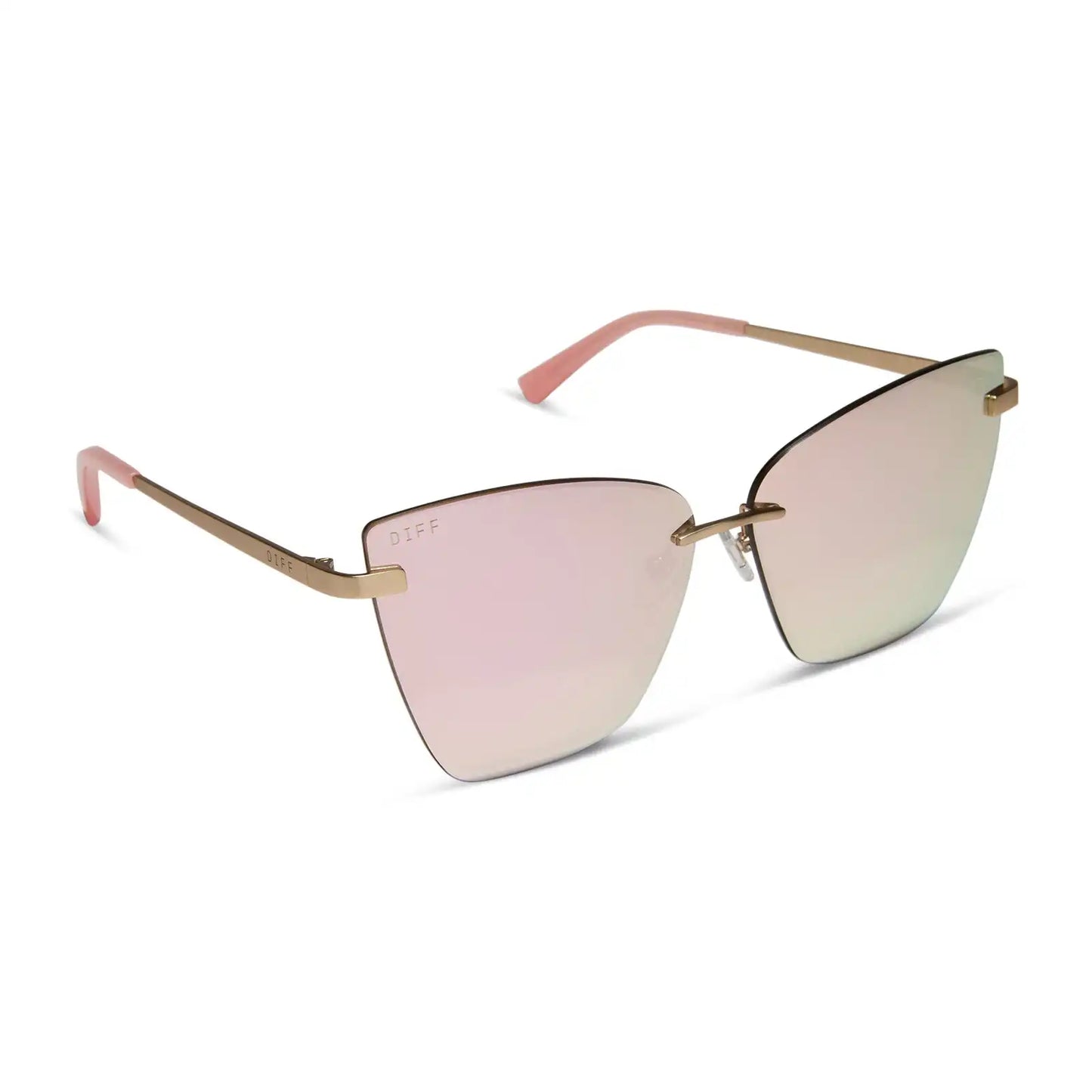 BECKY V - BRUSHED GOLD + CHERRY BLOSSOM MIRROR SUNGLASSES