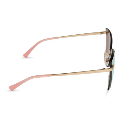 BECKY V - BRUSHED GOLD + CHERRY BLOSSOM MIRROR SUNGLASSES