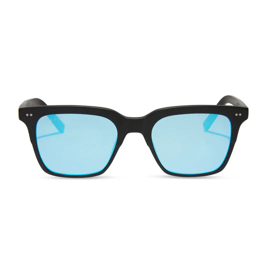 BILLIE - MATTE BLACK + BLUE MIRROR SUNGLASSES