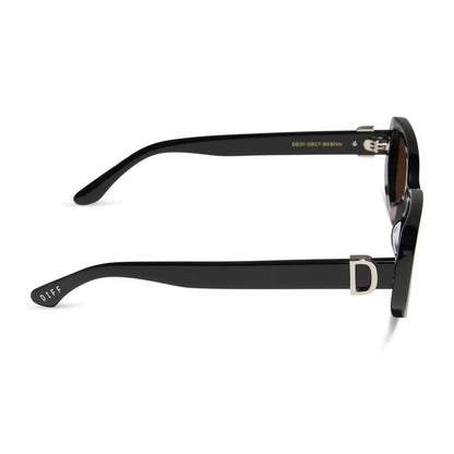 DAPHNE - BLACK + SILVER METAL + BROWN SUNGLASSES