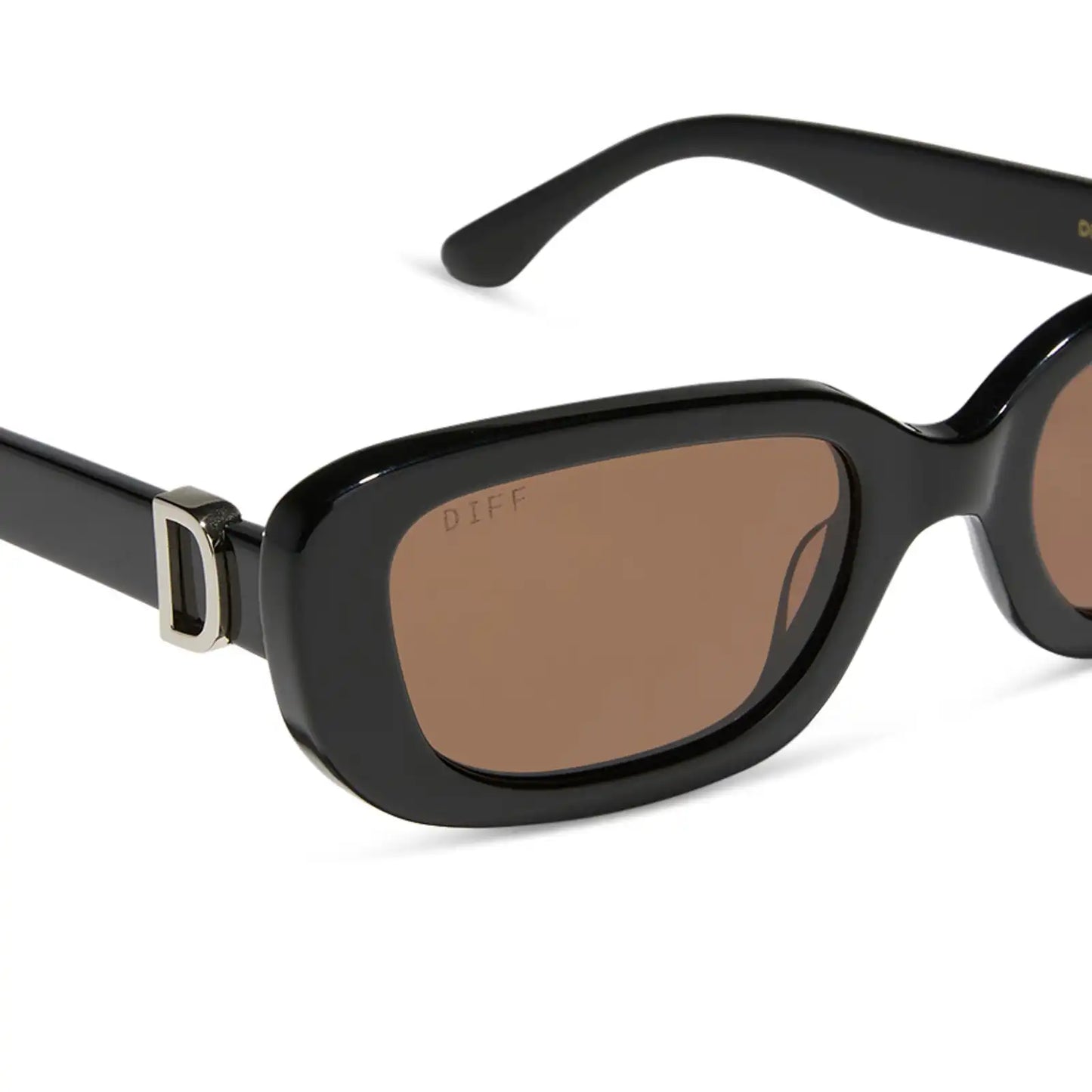 DAPHNE - BLACK + SILVER METAL + BROWN SUNGLASSES