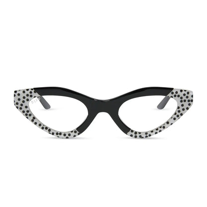 EMILY CAT EYE - MIDNIGHT POLKA DOT + GLASSES
