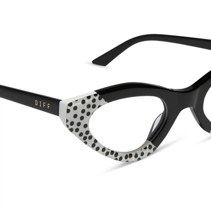 EMILY CAT EYE - MIDNIGHT POLKA DOT + GLASSES