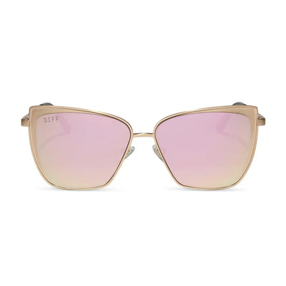 GRACE - BRUSHED GOLD + CHERRY BLOSSOM MIRROR SUNGLASSES