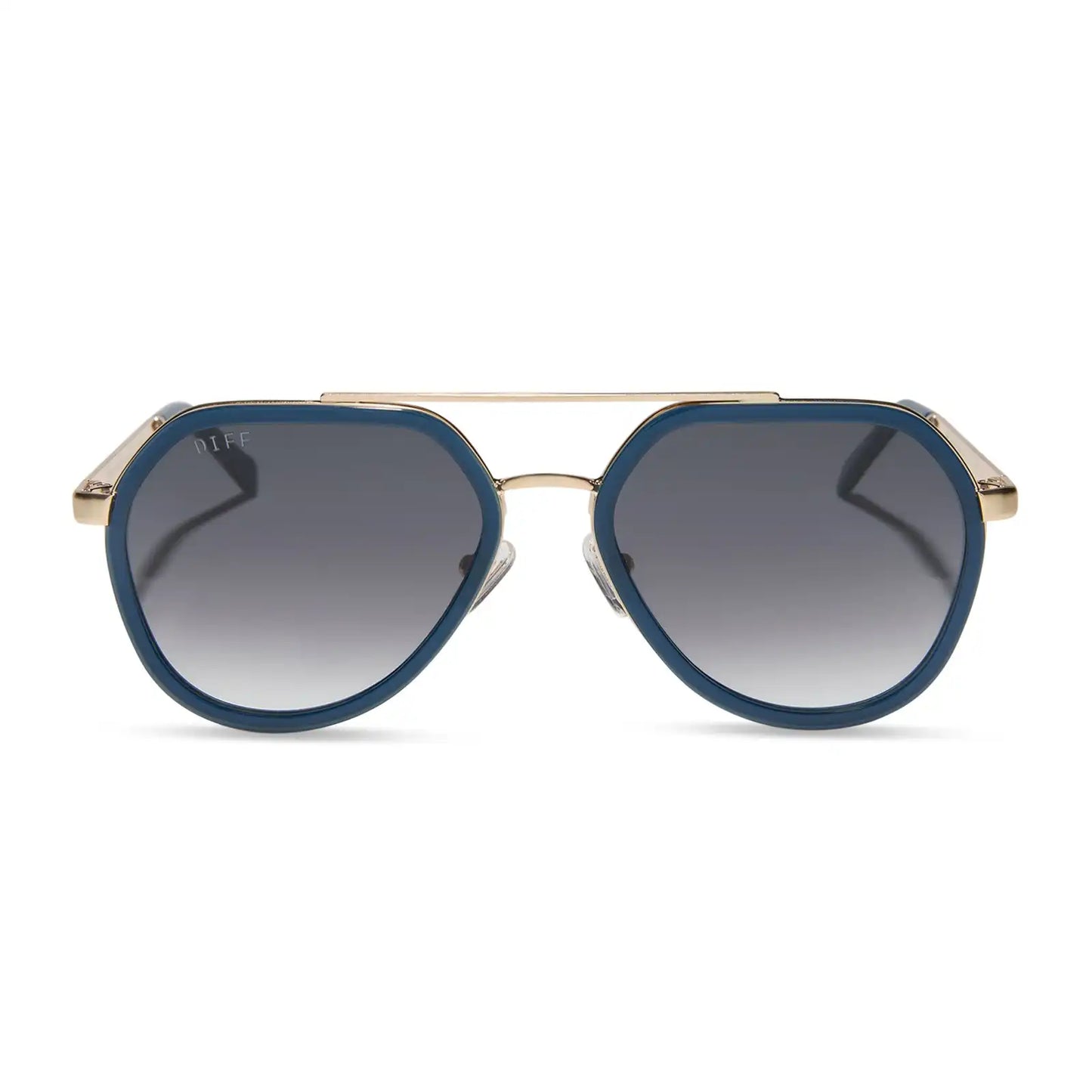 JOEY - CLUBHOUSE BLUE + BRUSHED GOLD METAL + GREY GRADIENT SUNGLASSES