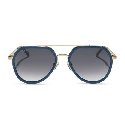 JOEY - CLUBHOUSE BLUE + BRUSHED GOLD METAL + GREY GRADIENT SUNGLASSES