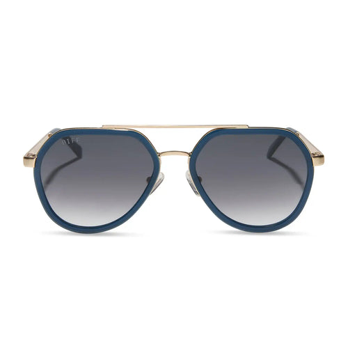 JOEY - CLUBHOUSE BLUE + BRUSHED GOLD METAL + GREY GRADIENT SUNGLASSES