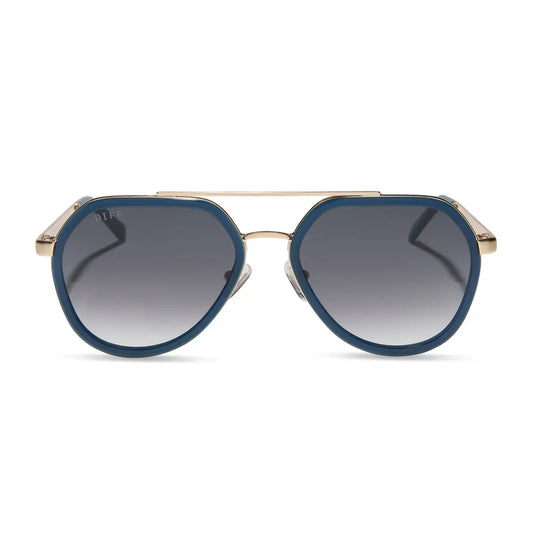 JOEY - CLUBHOUSE BLUE + BRUSHED GOLD METAL + GREY GRADIENT SUNGLASSES
