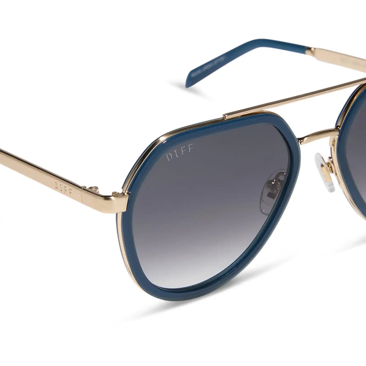 JOEY - CLUBHOUSE BLUE + BRUSHED GOLD METAL + GREY GRADIENT SUNGLASSES