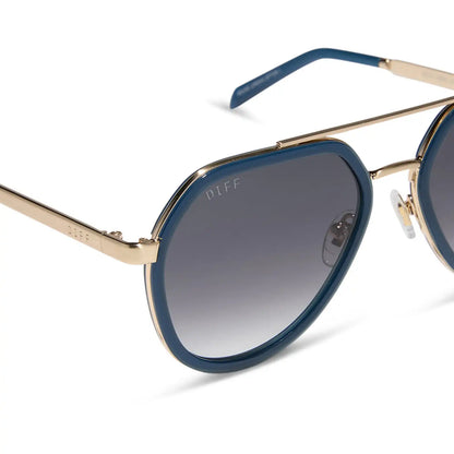 JOEY - CLUBHOUSE BLUE + BRUSHED GOLD METAL + GREY GRADIENT SUNGLASSES