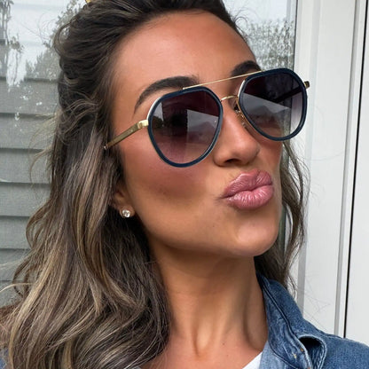 JOEY - CLUBHOUSE BLUE + BRUSHED GOLD METAL + GREY GRADIENT SUNGLASSES