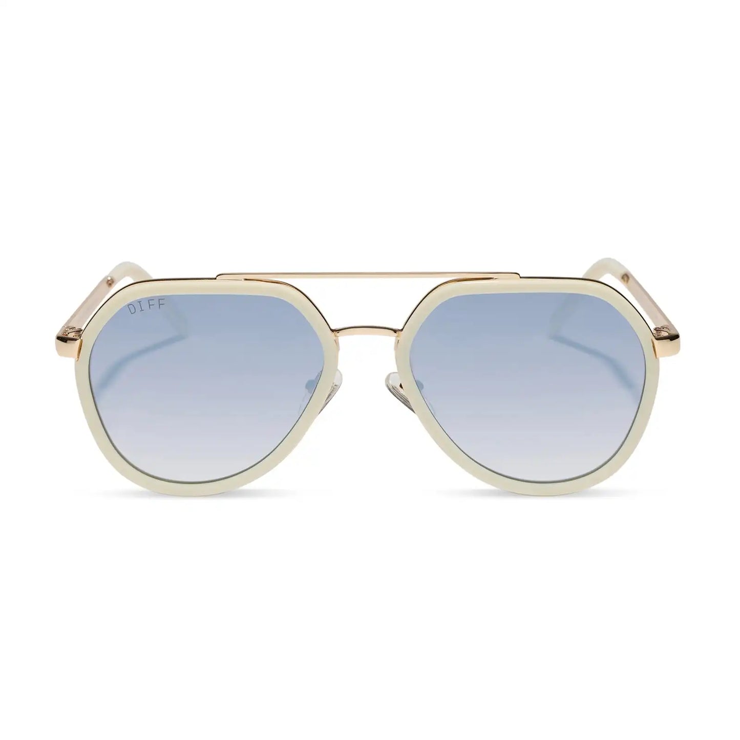 JOEY - COURTSIDE IVORY + GOLD METAL + SLATE GRADIENT FLASH SUNGLASSES