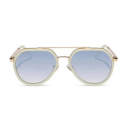 JOEY - COURTSIDE IVORY + GOLD METAL + SLATE GRADIENT FLASH SUNGLASSES