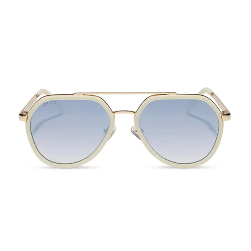 JOEY - COURTSIDE IVORY + GOLD METAL + SLATE GRADIENT FLASH SUNGLASSES