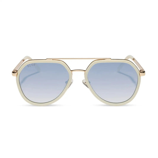 JOEY - COURTSIDE IVORY + GOLD METAL + SLATE GRADIENT FLASH SUNGLASSES