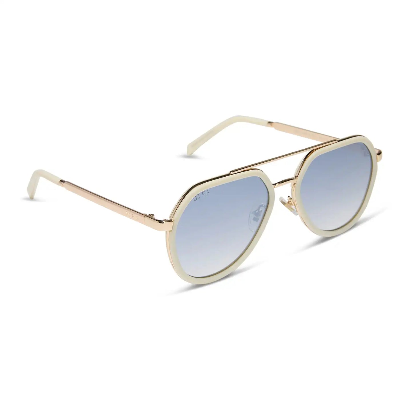 JOEY - COURTSIDE IVORY + GOLD METAL + SLATE GRADIENT FLASH SUNGLASSES