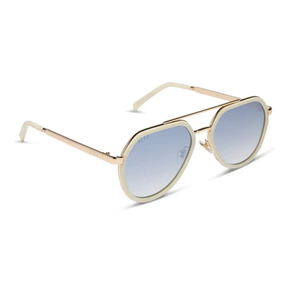JOEY - COURTSIDE IVORY + GOLD METAL + SLATE GRADIENT FLASH SUNGLASSES