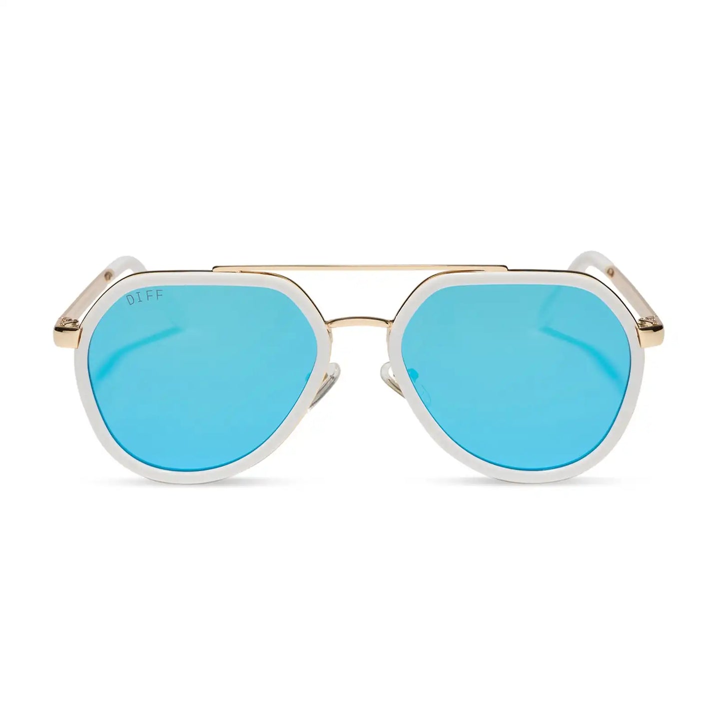 JOEY - WHITE CLOUD + GOLD METAL + BLUE MIRROR SUNGLASSES