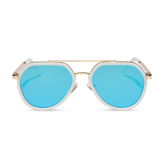 JOEY - WHITE CLOUD + GOLD METAL + BLUE MIRROR SUNGLASSES