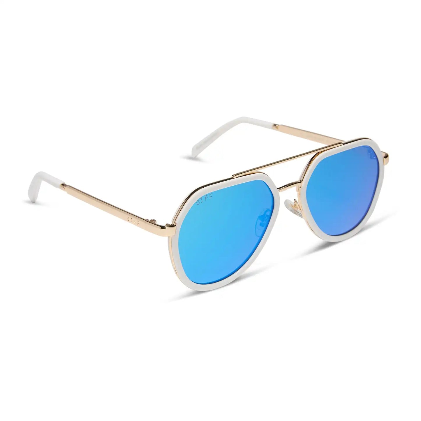 JOEY - WHITE CLOUD + GOLD METAL + BLUE MIRROR SUNGLASSES
