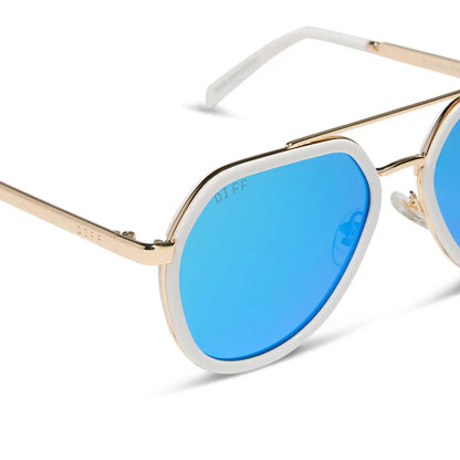 JOEY - WHITE CLOUD + GOLD METAL + BLUE MIRROR SUNGLASSES