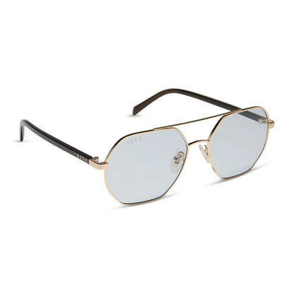 JOELLE - GOLD + CHOCOLATE CRYSTAL + GREY TINT SUNGLASSES