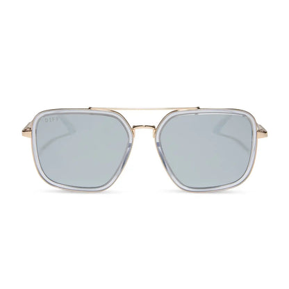 JORDAN - GOLD + CLEAR CRYSTAL TEMPLE TIPS + SILVER MIRROR SUNGLASSES