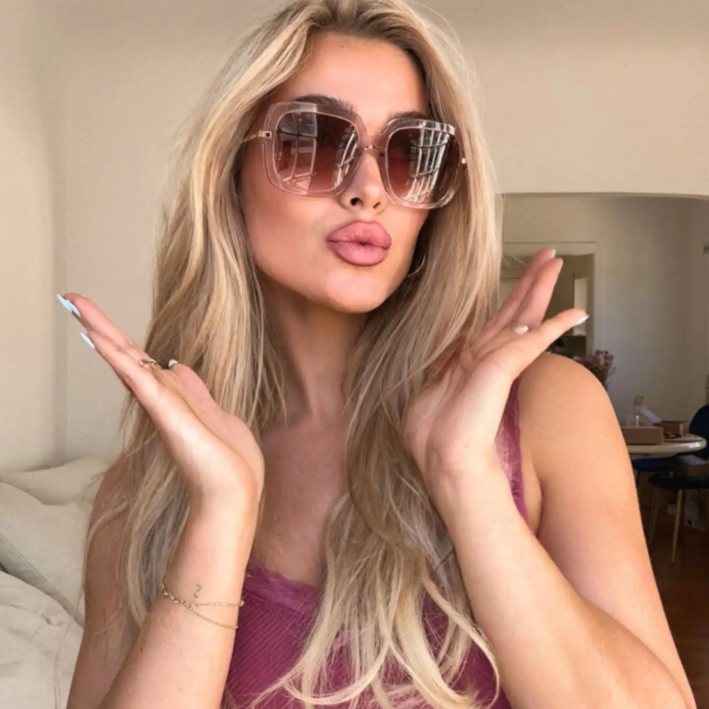 SANDRA - LIGHT PINK CRYSTAL + DUSK GRADIENT SUNGLASSES