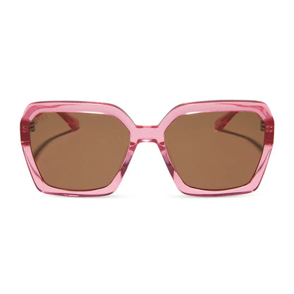 SLOANE - CANDY PINK CRYSTAL + BROWN SUNGLASSES