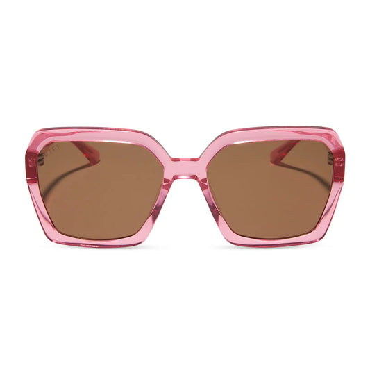 SLOANE - CANDY PINK CRYSTAL + BROWN SUNGLASSES