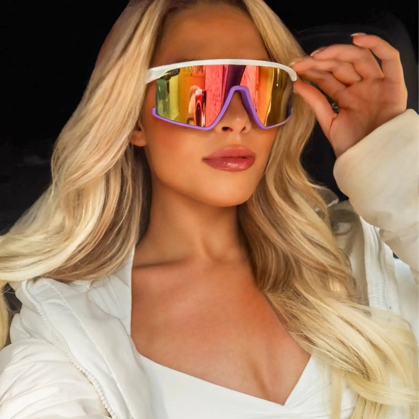 SPIKE - MATTE WHITE LAVENDER + RAINBOW MIRROR + POLARIZED SUNGLASSES