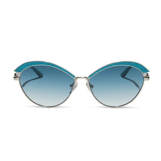 BIANCA BARCLAY - GLITTERY SIREN TEAL + SILVER + TEAL TO GREY SUNGLASSES