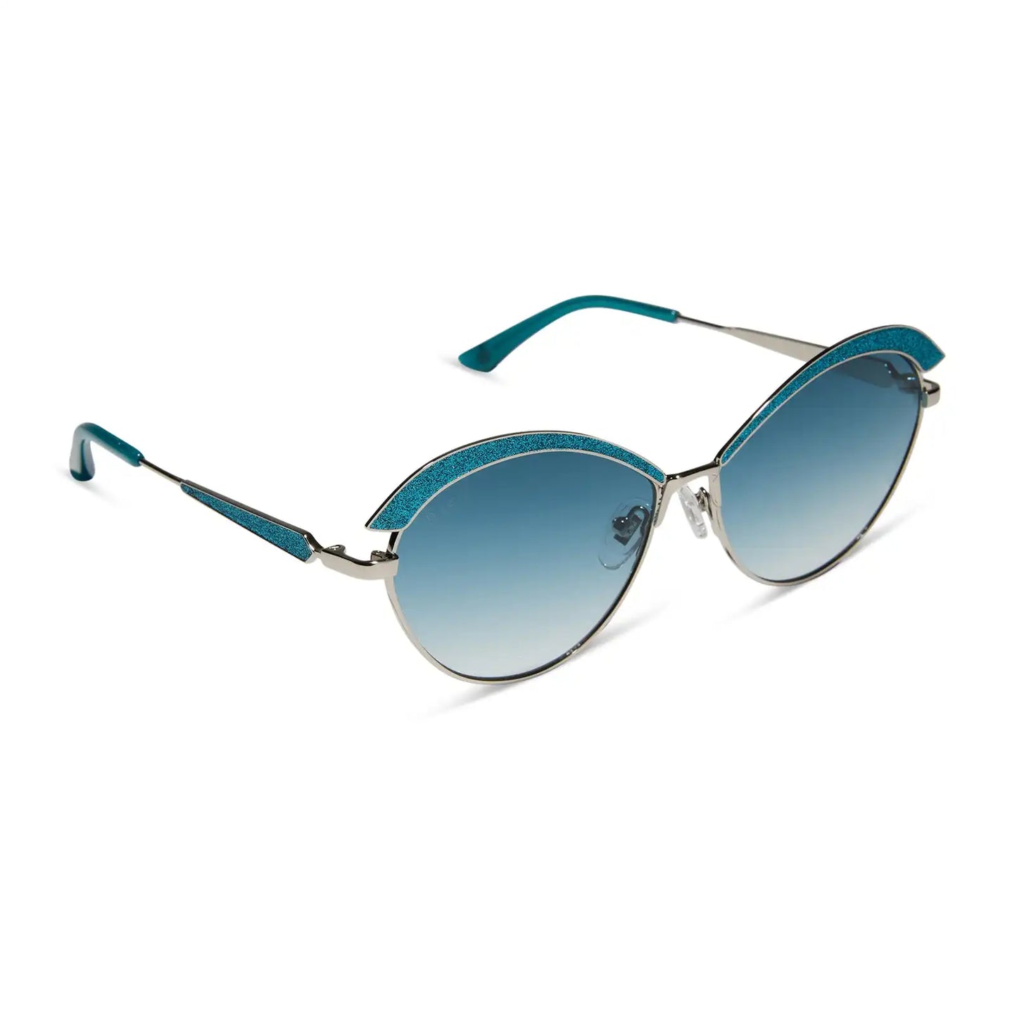 BIANCA BARCLAY - GLITTERY SIREN TEAL + SILVER + TEAL TO GREY SUNGLASSES