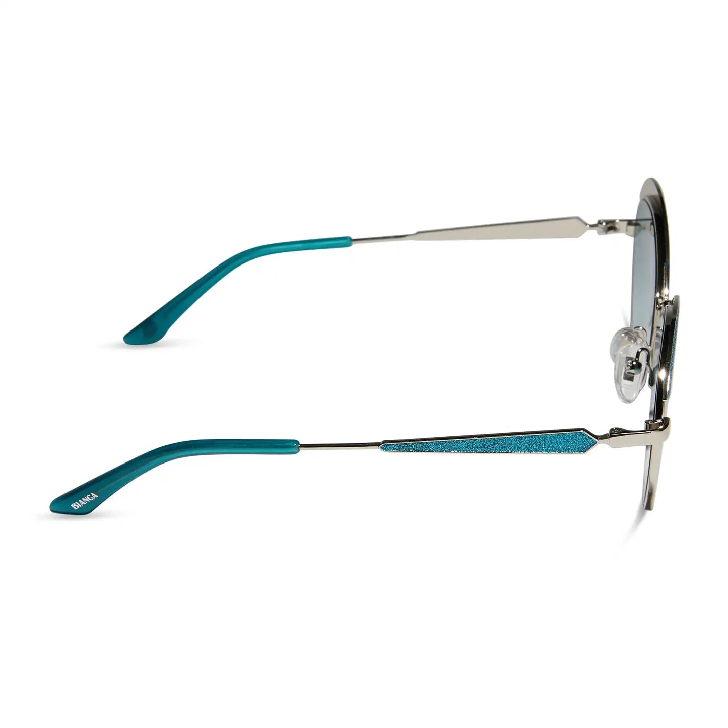 BIANCA BARCLAY - GLITTERY SIREN TEAL + SILVER + TEAL TO GREY SUNGLASSES