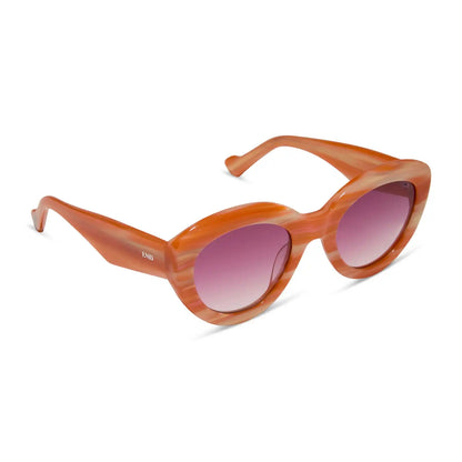 ENID SINCLAIR - ENIDS PINK + ORANGE STRIPE SWEATER + ROSY HIGHLIGHT SUNGLASSES