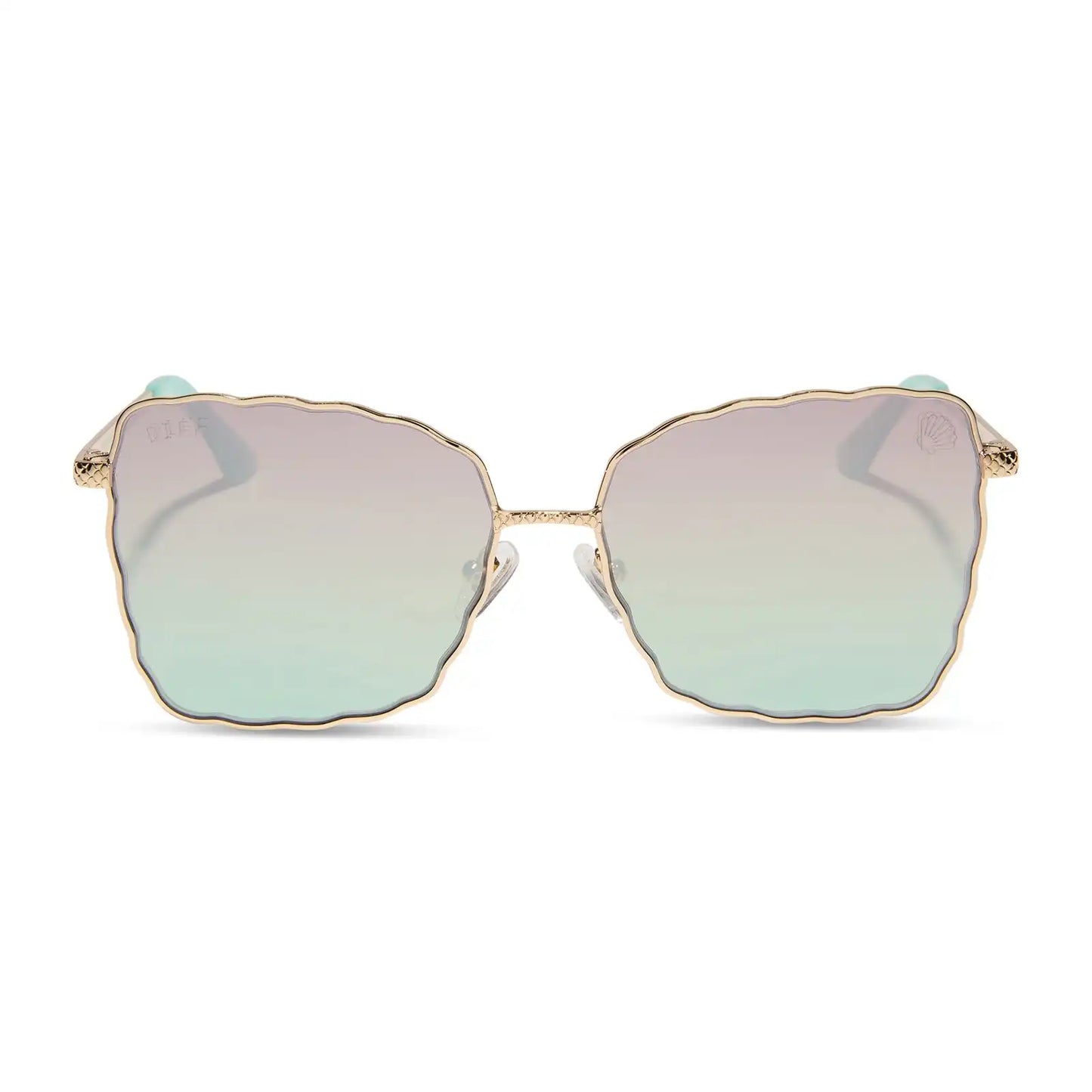 ARIEL 2.0 - SHIMMERING GOLD + IRIDESCENT SEA FOAM TO BLUE GRADIENT SUNGLASSES