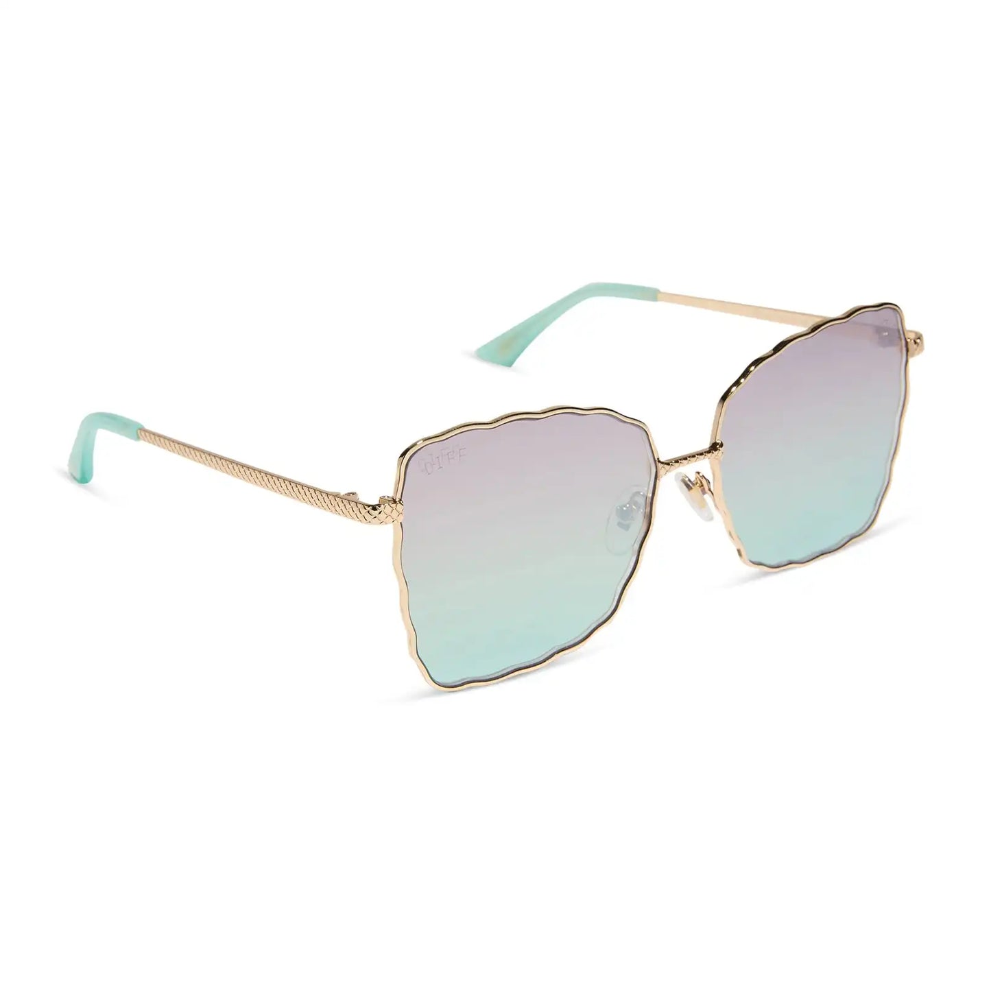 ARIEL 2.0 - SHIMMERING GOLD + IRIDESCENT SEA FOAM TO BLUE GRADIENT SUNGLASSES