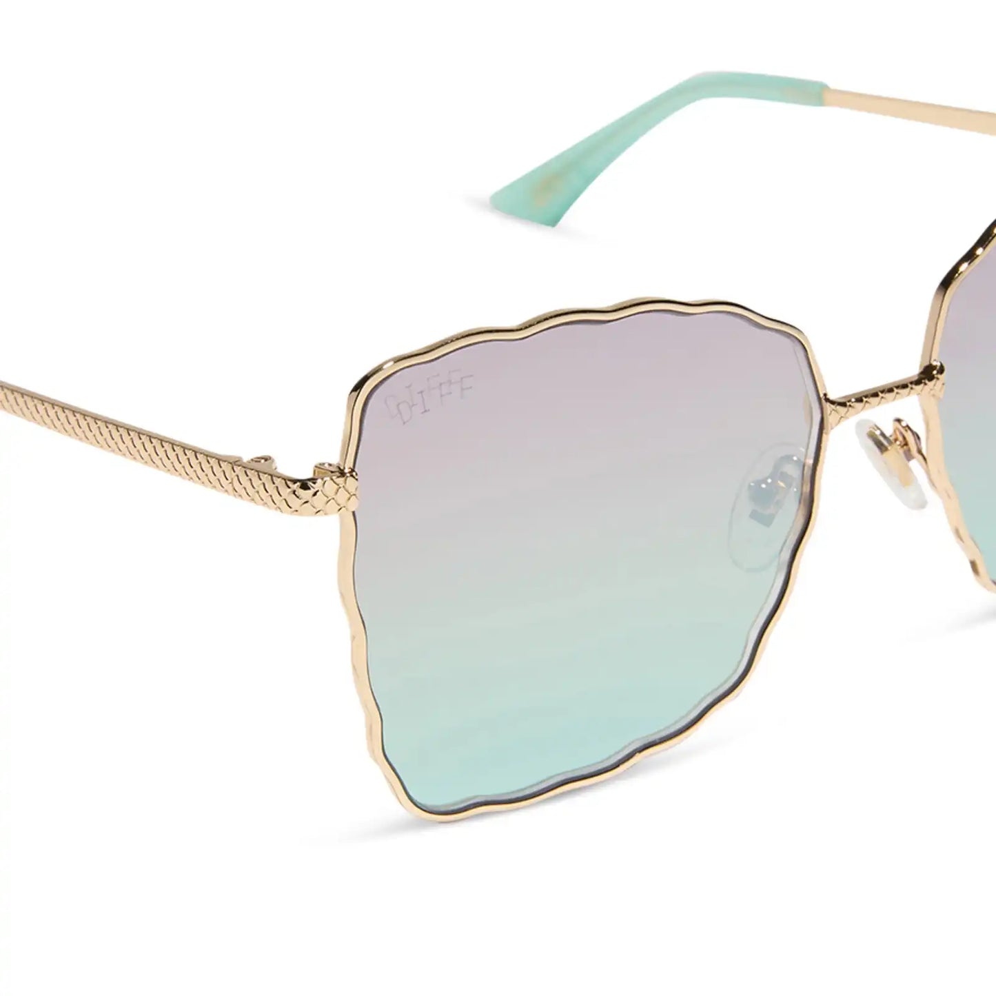 ARIEL 2.0 - SHIMMERING GOLD + IRIDESCENT SEA FOAM TO BLUE GRADIENT SUNGLASSES