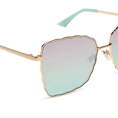ARIEL 2.0 - SHIMMERING GOLD + IRIDESCENT SEA FOAM TO BLUE GRADIENT SUNGLASSES